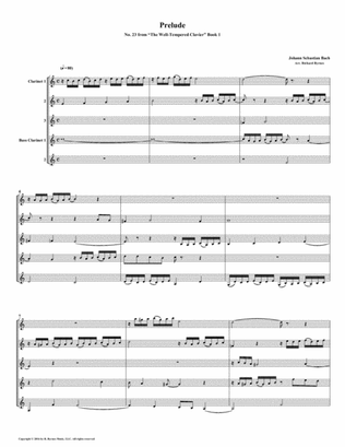 Prelude 23 from Well-Tempered Clavier, Book 1 (Clarinet Quintet)