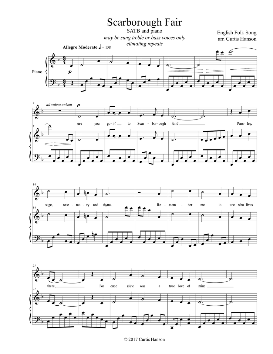 Scarborough Fair (SATB) 4-Part scores gallery preview page 1