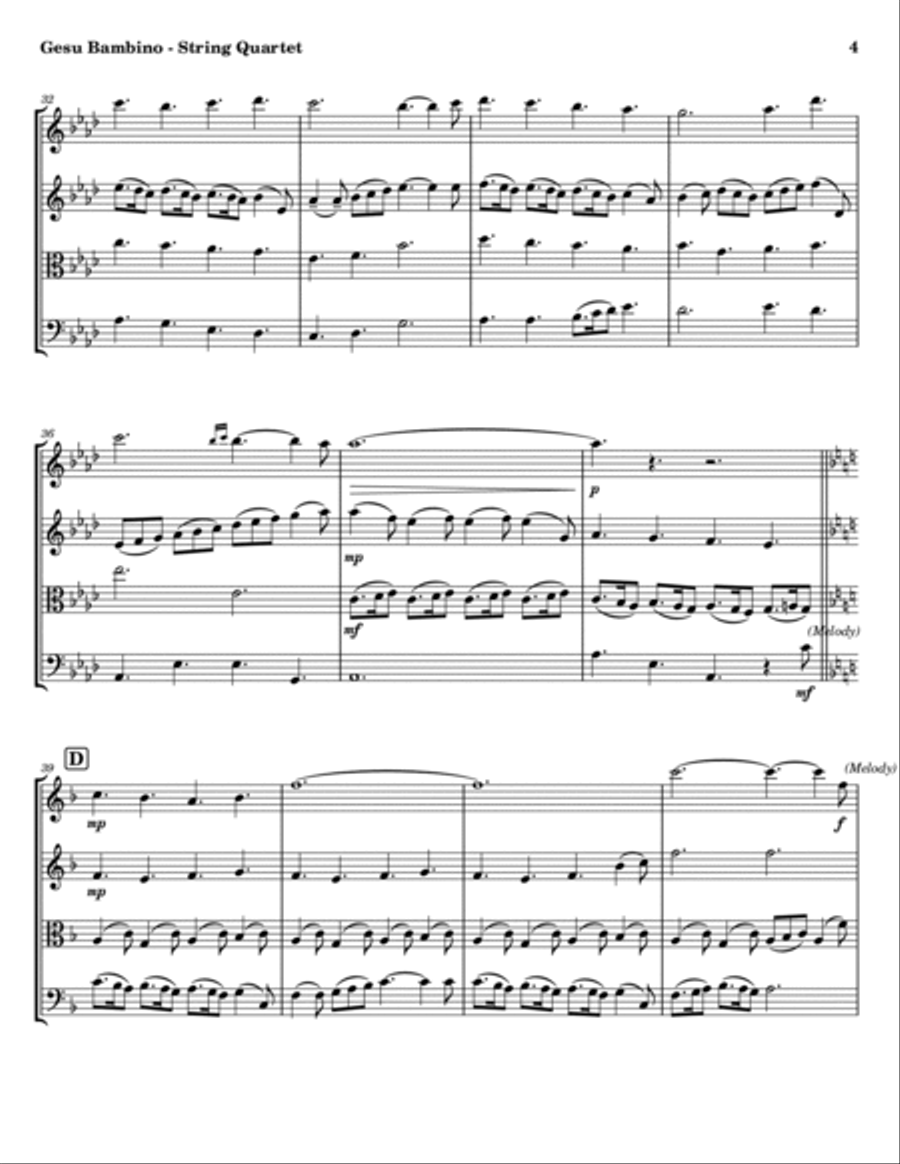 Gesu Bambino (Pastorale) - The Infant Jesus - String Quartet String Quartet scores gallery preview page 4