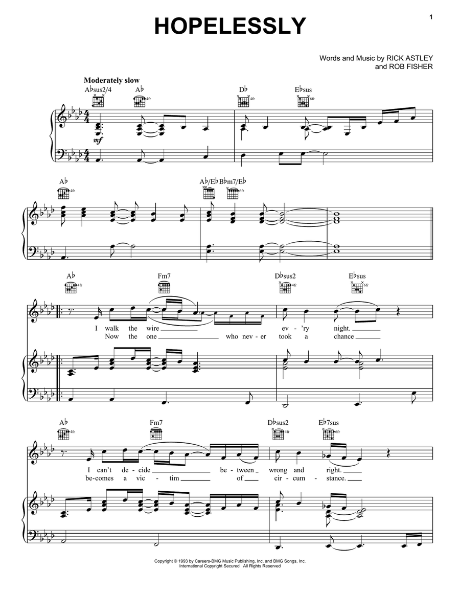 Hopelessly Hopelessly Piano, Vocal, Guitar scores gallery preview page 1
