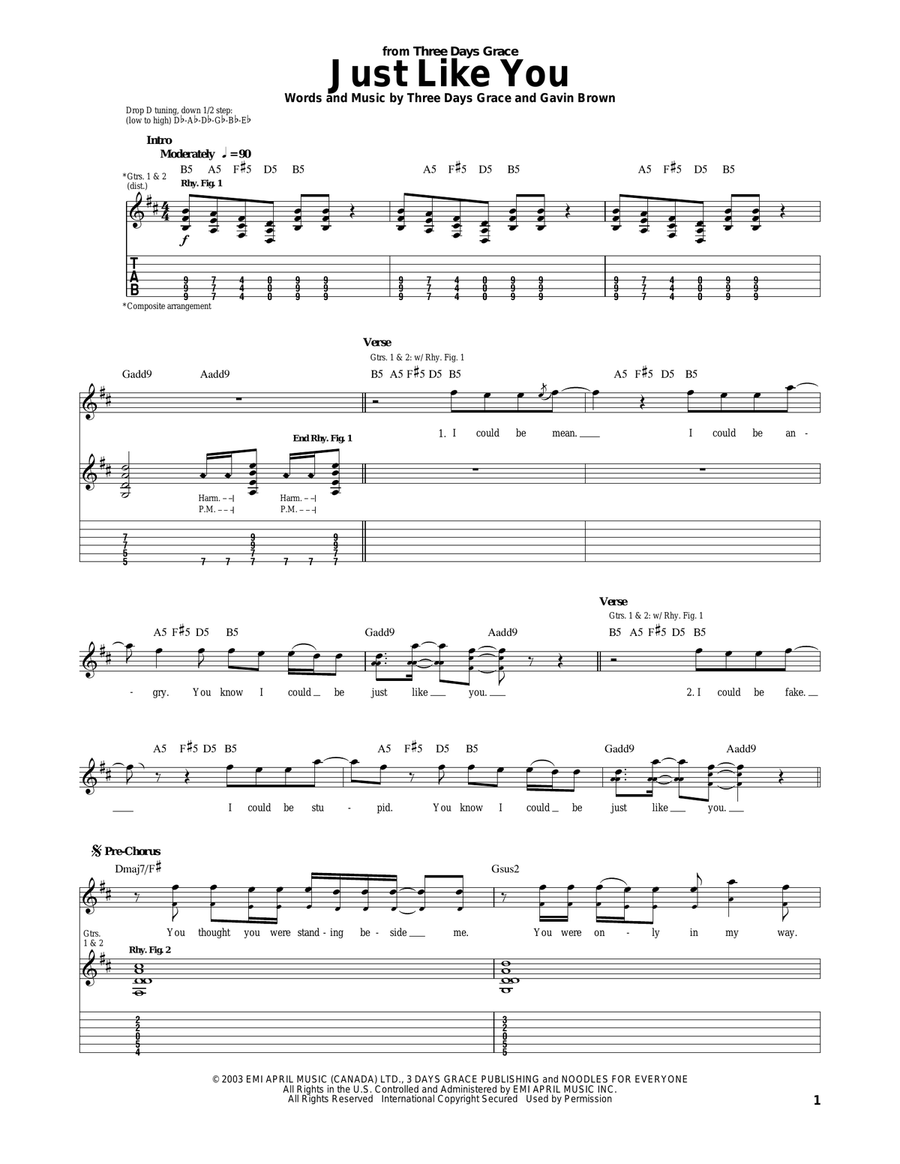 Just Like You Just Like You Acoustic Guitar scores gallery preview page 1
