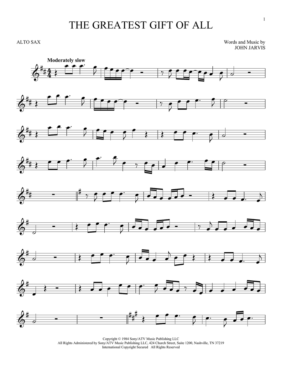 The Greatest Gift Of All Alto Saxophone scores gallery preview page 1