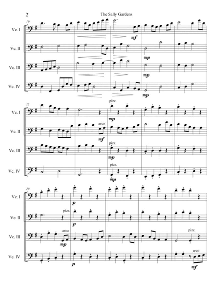 The Sally Gardens for Cello Quartet Cello Solo scores gallery preview page 3