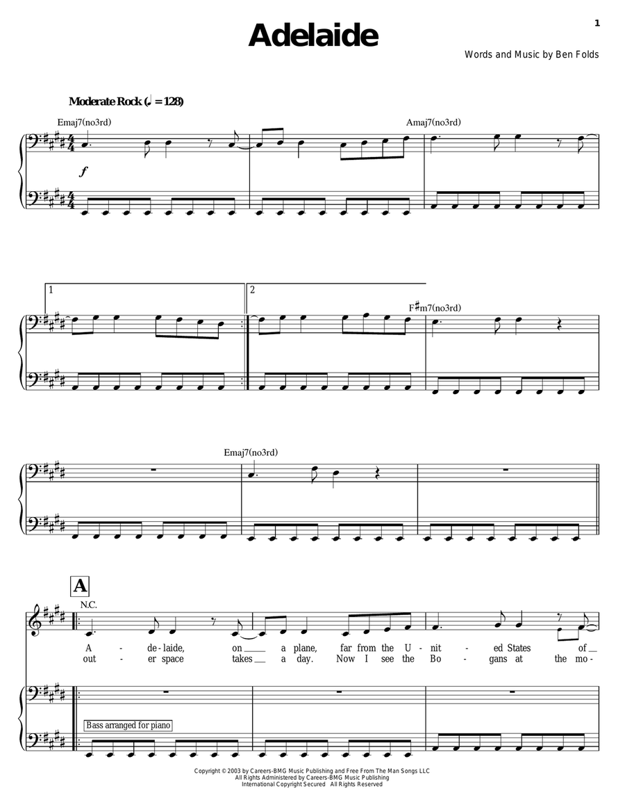Adelaide Adelaide Piano scores gallery preview page 1