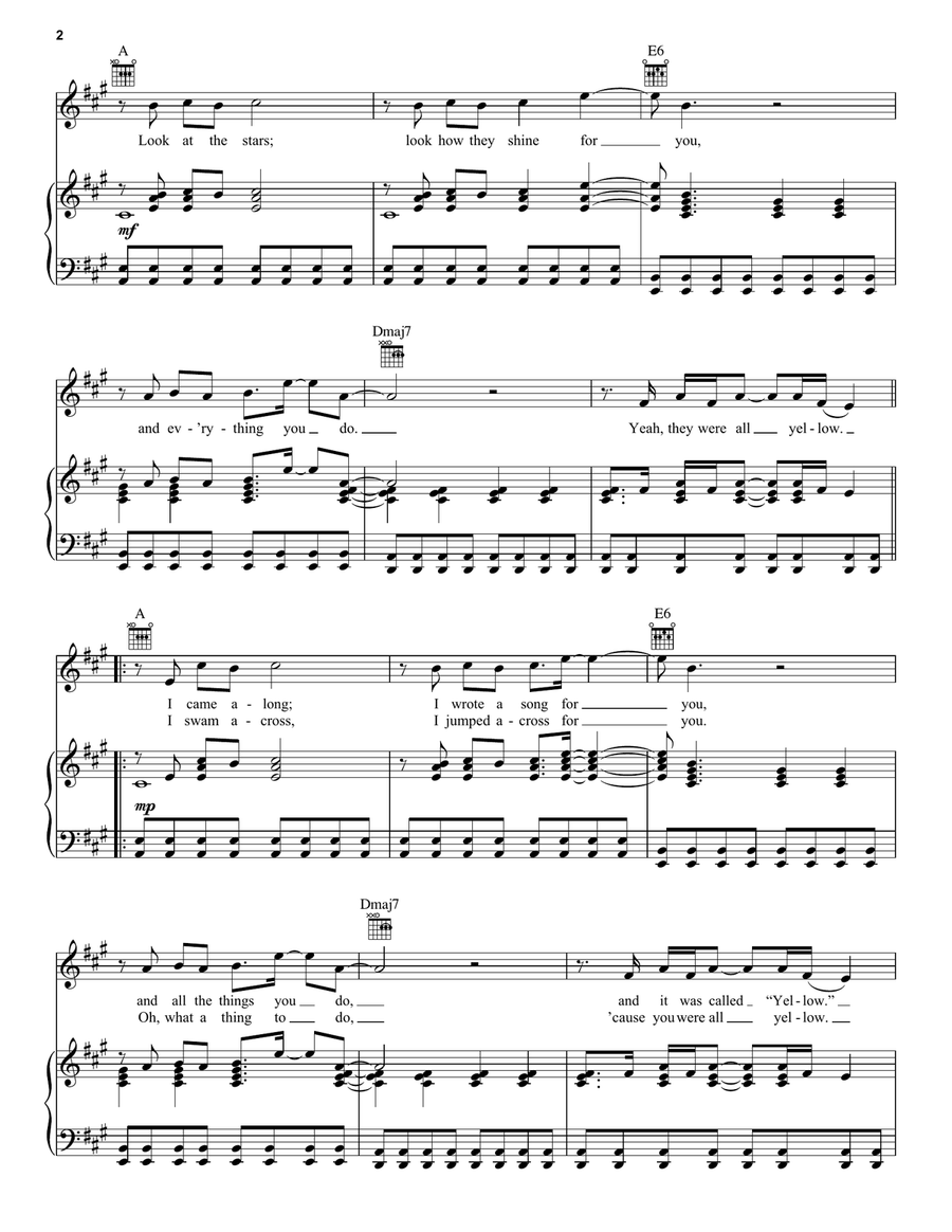 Yellow Yellow Piano, Vocal, Guitar scores gallery preview page 2