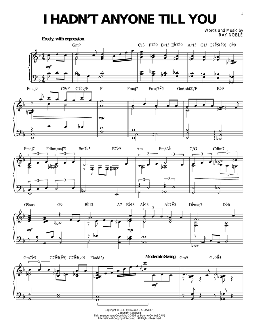 I Hadn't Anyone Till You [Jazz version] (arr. Brent Edstrom) Piano Solo scores gallery preview page 1