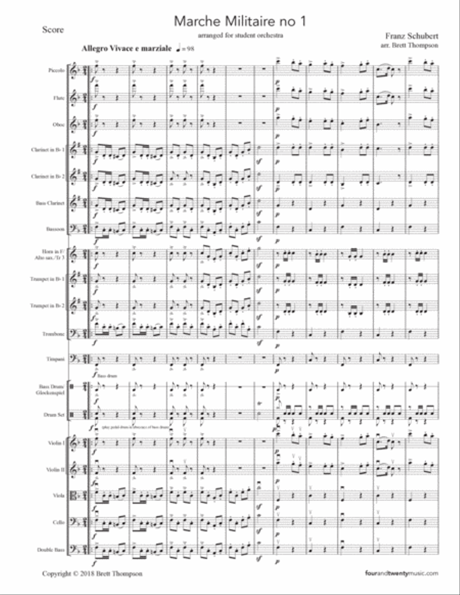 Marche Militaire no 1, arranged for school orchestra Full Orchestra scores gallery preview page 3