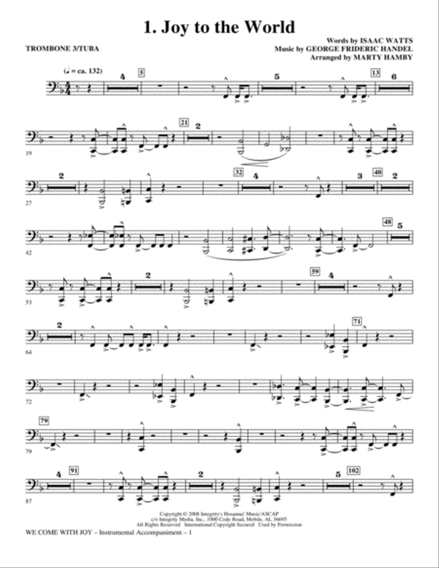 We Come With Joy Orchestration - Trombone 3/Tuba Choir scores gallery preview page 1