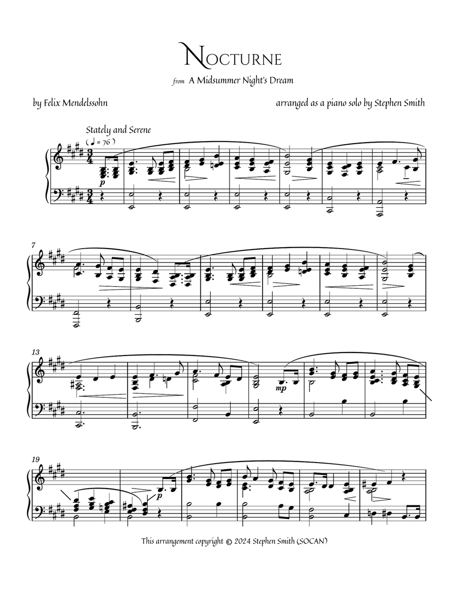 Nocturne (from A Midsummer Night's Dream) Piano Solo scores gallery preview page 1