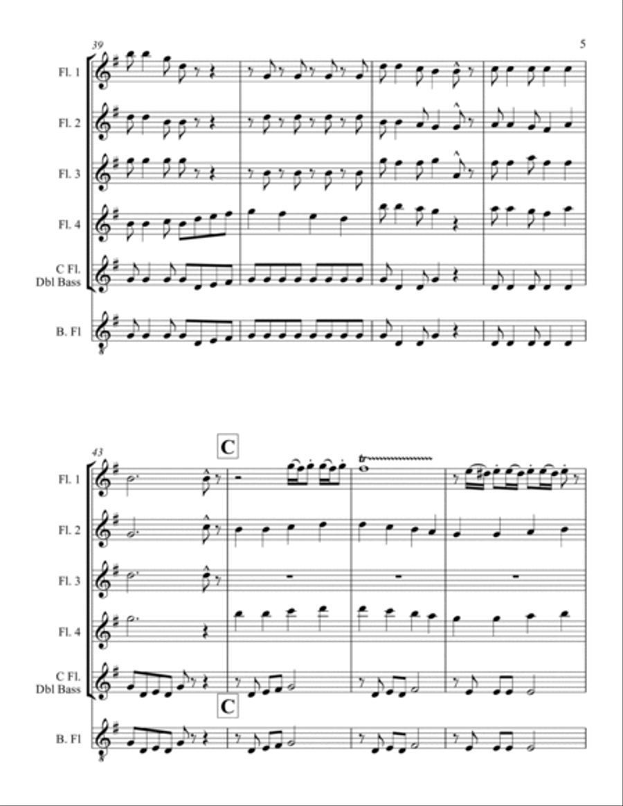 Joyful, Joyful! arranged for 5 C flutes and optional bass flute Woodwind Quintet scores gallery preview page 6