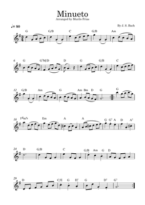 Minuet - J. S. Bach - Lead Sheet (w/ chords)