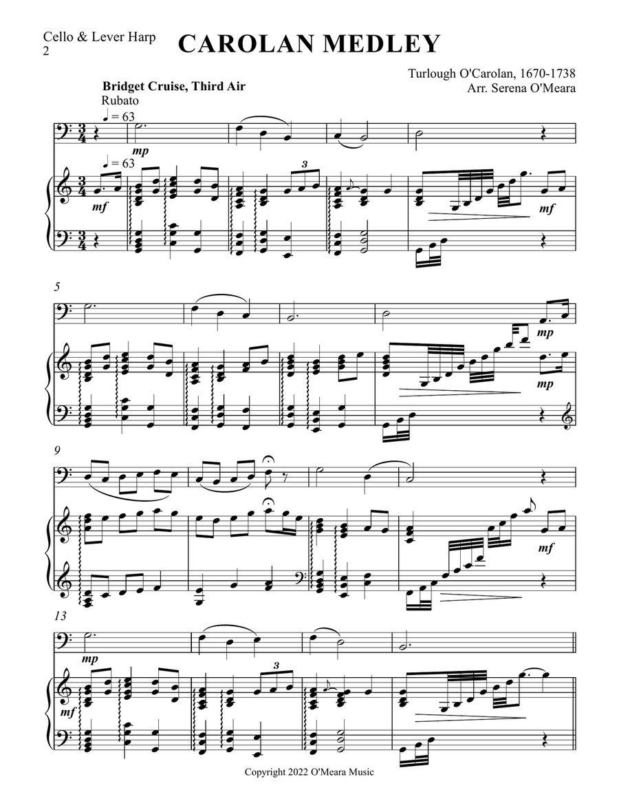 Carolan Medley, Duet for Cello & Lever Harp String Duet scores gallery preview page 2
