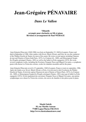 Jean-Grégoire Pénavaire: Dans le Vallon, Villanelle arranged for Bb clarinet and piano