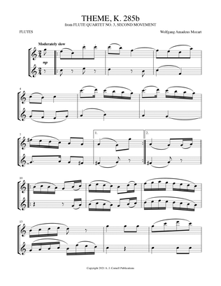 Book cover for Theme, K. 285b (from Flute Quartet No. 3, Second Movement)