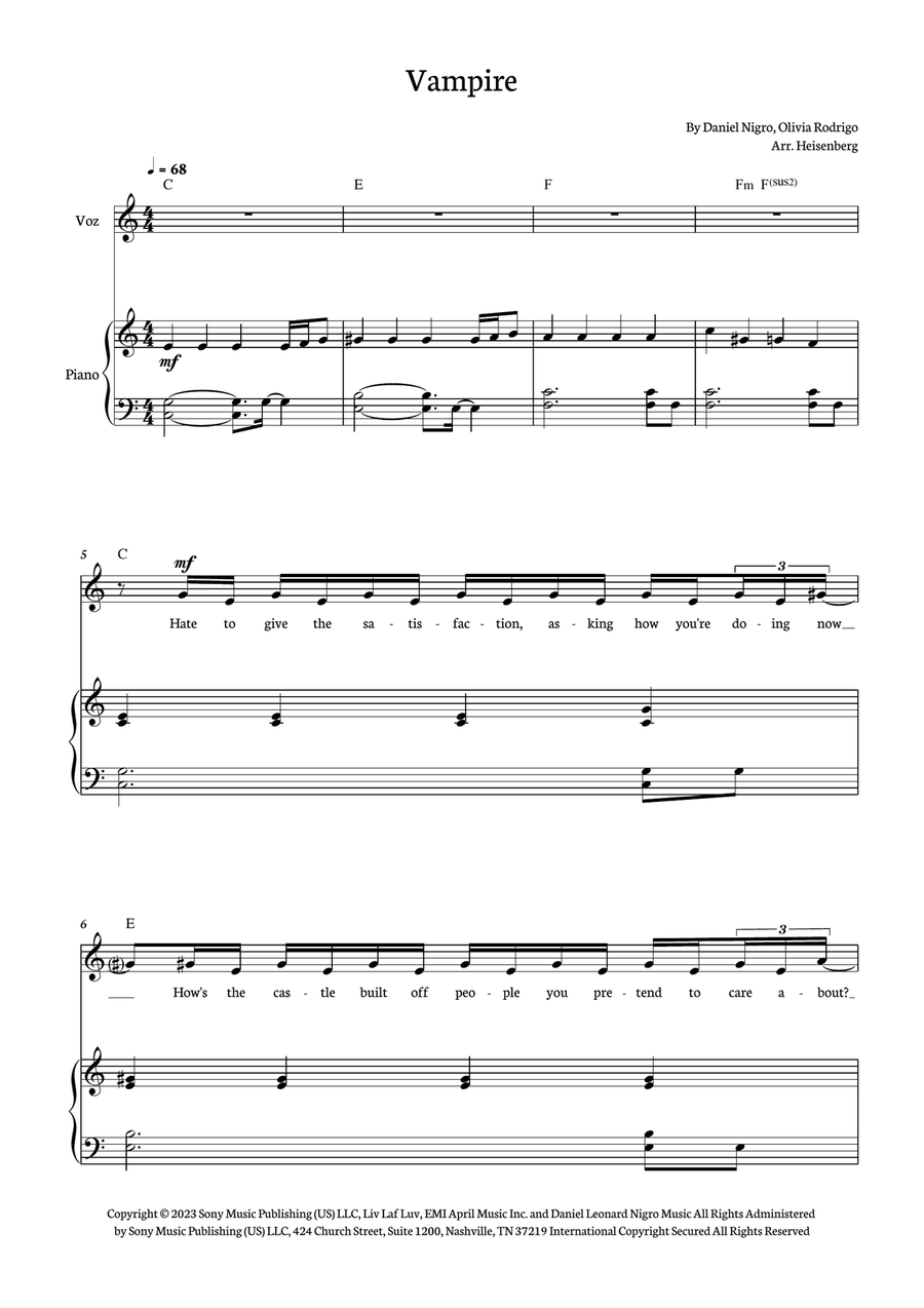 Vampire Piano, Vocal scores gallery preview page 1