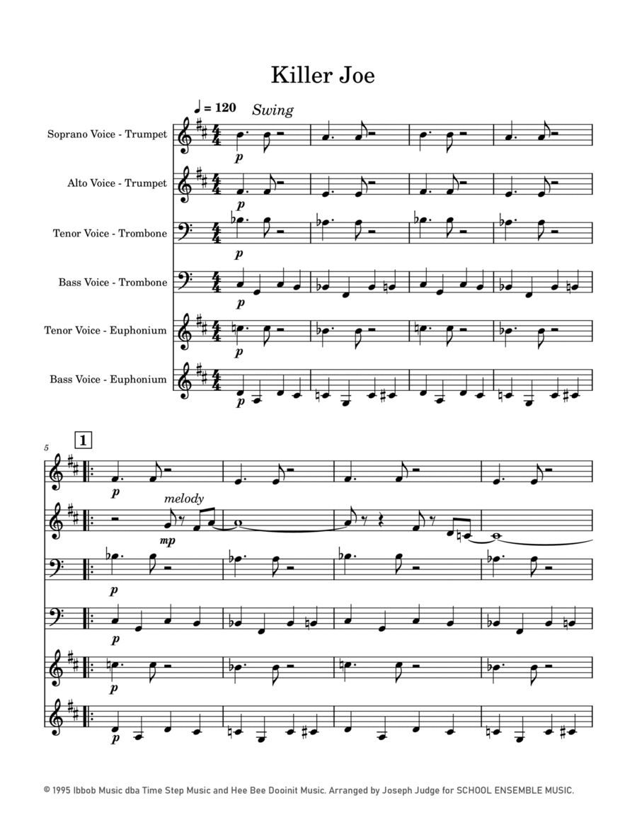 Cool Joe, Mean Joe (killer Joe) Brass Quartet scores gallery preview page 1