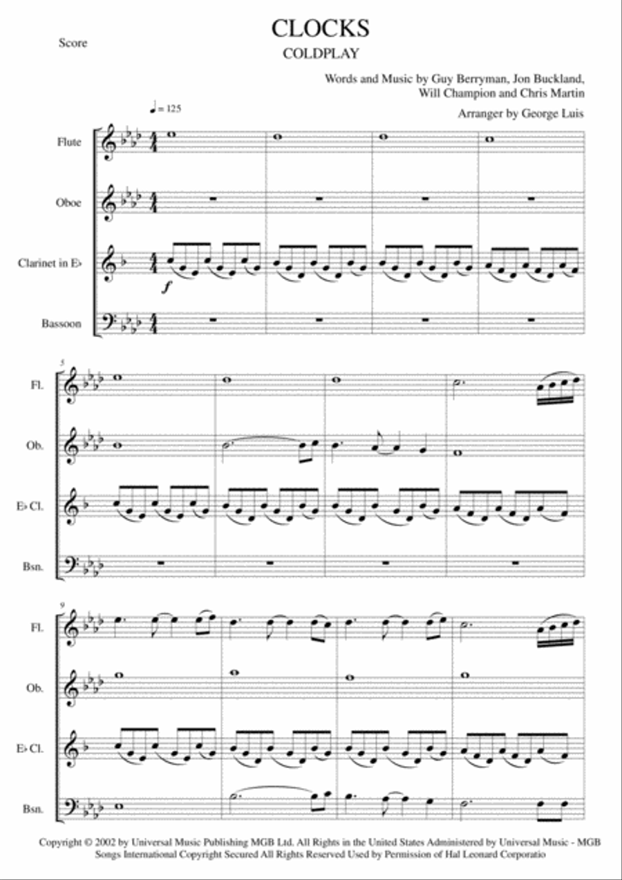Clocks Clocks Woodwind Quartet scores gallery preview page 2