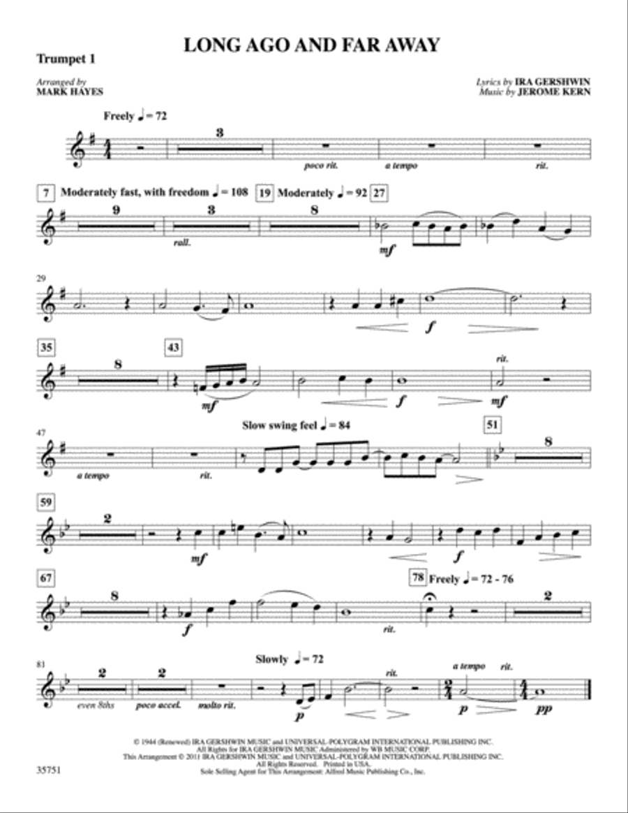 Long Ago and Far Away: 1st B-flat Trumpet B-Flat Trumpet scores gallery preview page 1