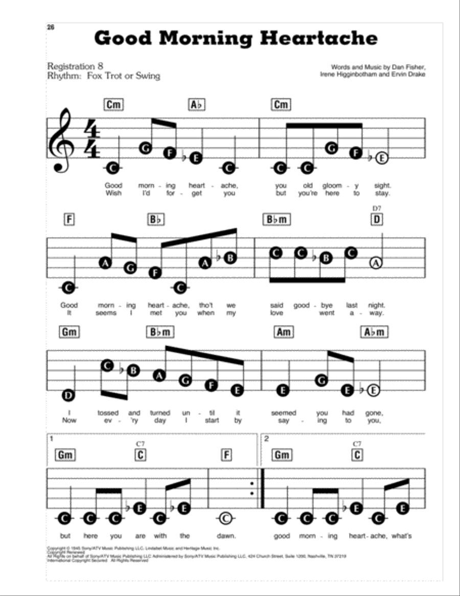 Good Morning Heartache Good Morning Heartache Electronic Keyboard scores gallery preview page 1