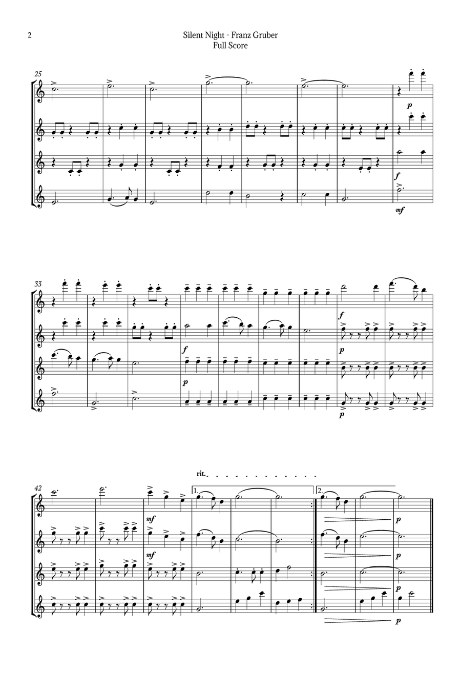 Silent Night for Flute Quartet Flute Quartet scores gallery preview page 2
