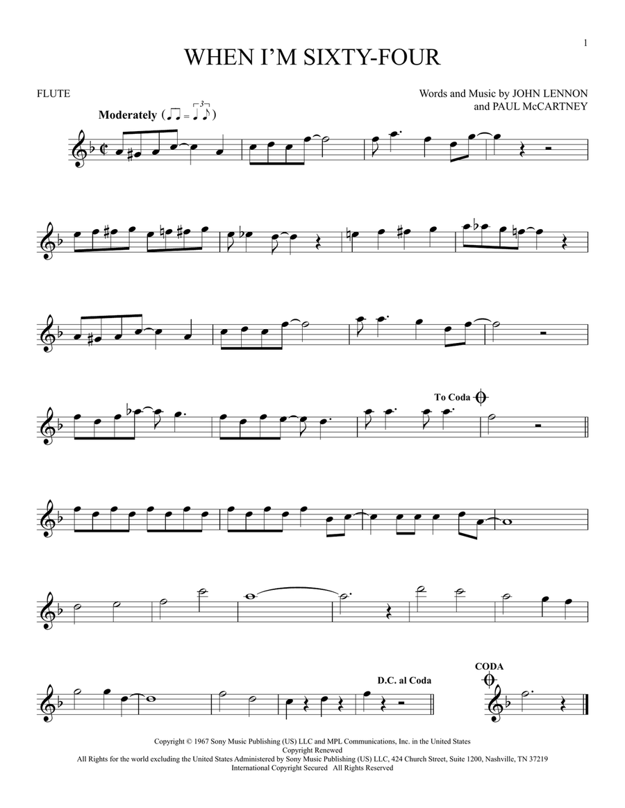 When I'm Sixty-Four Flute Solo scores gallery preview page 1