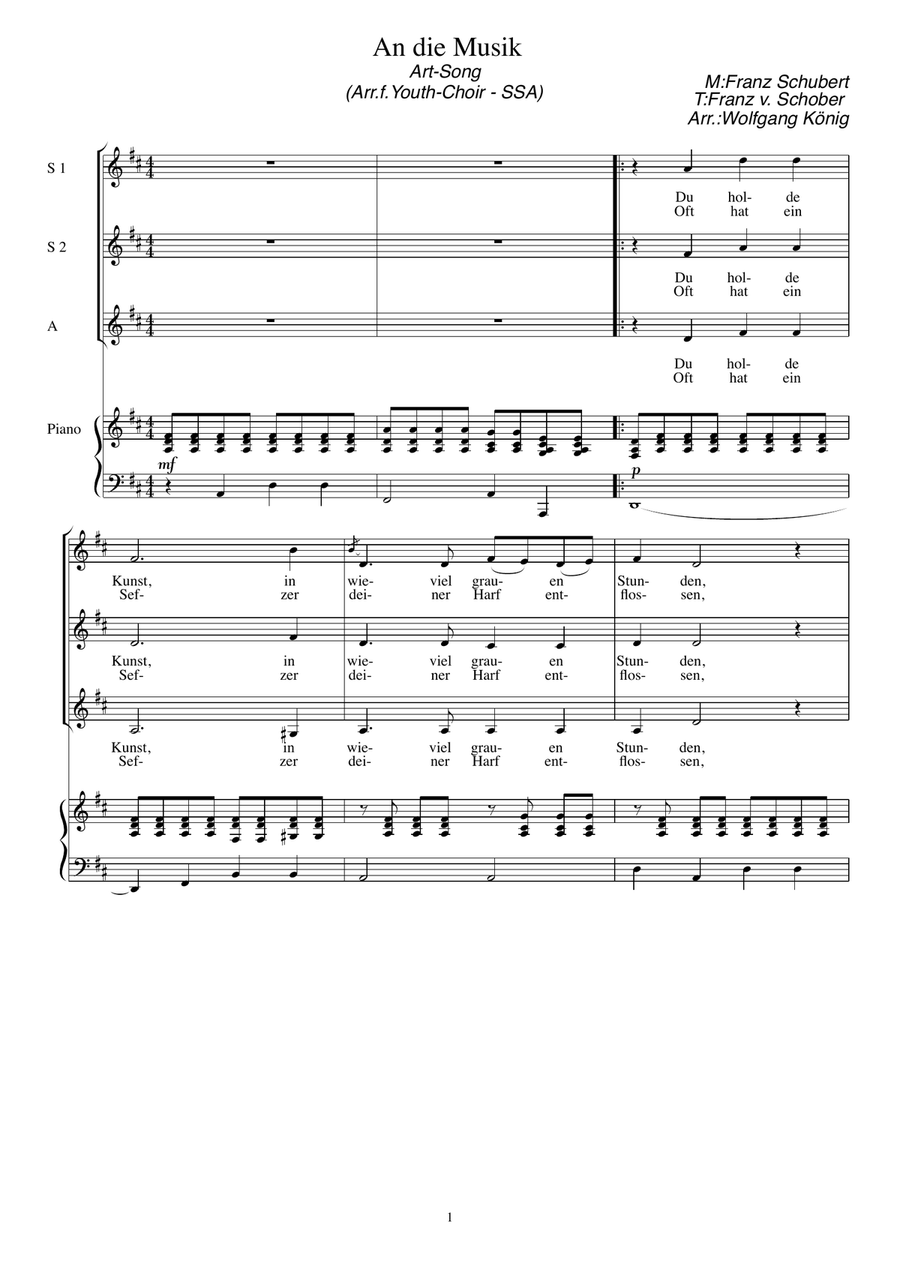 An die Musik (Du holde Kunst) SSA scores gallery preview page 1