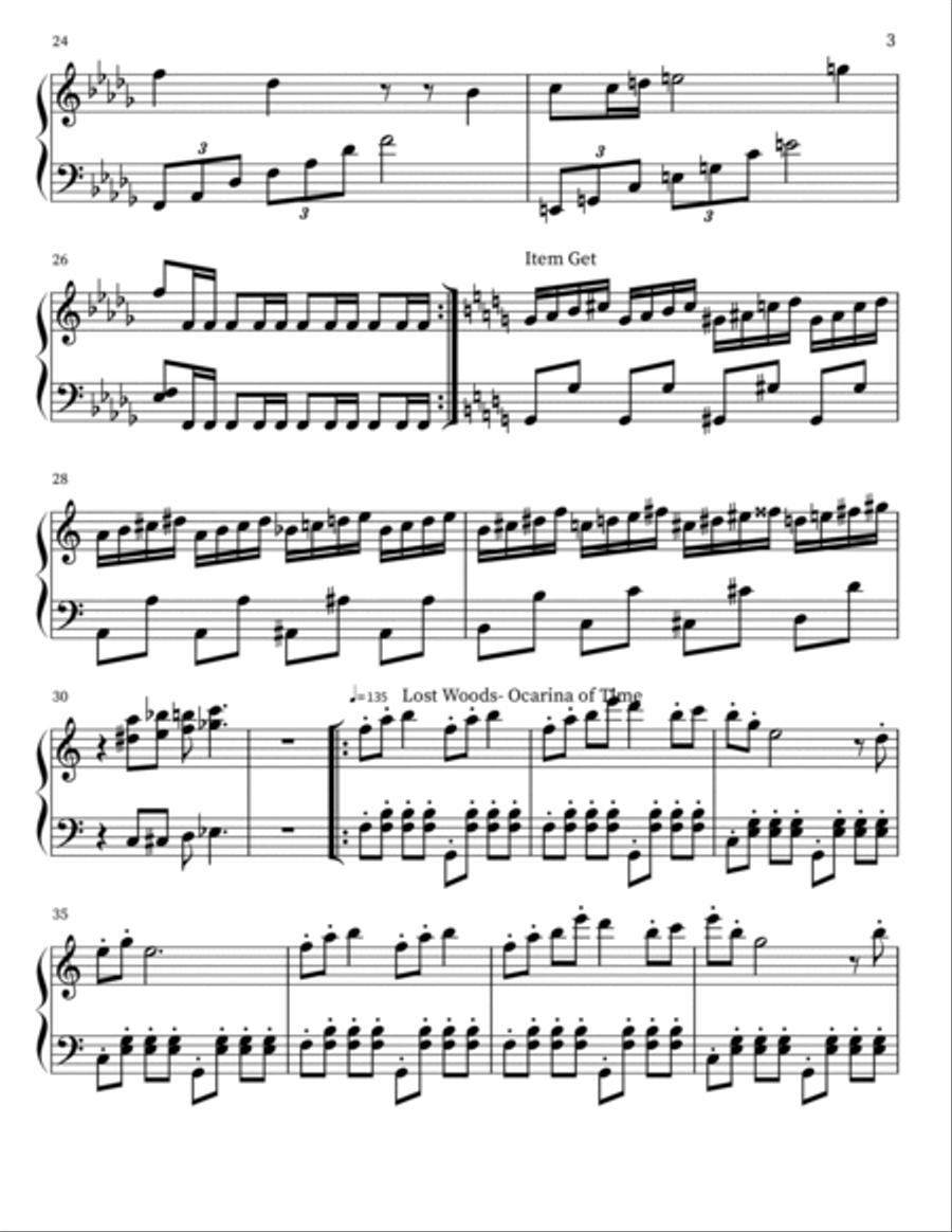 Legend of Zelda Main Theme Piano Solo scores gallery preview page 3