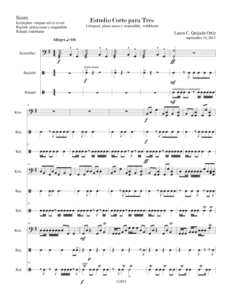 Estudio Corto para Tres -percussion. Score and parts. image number null
