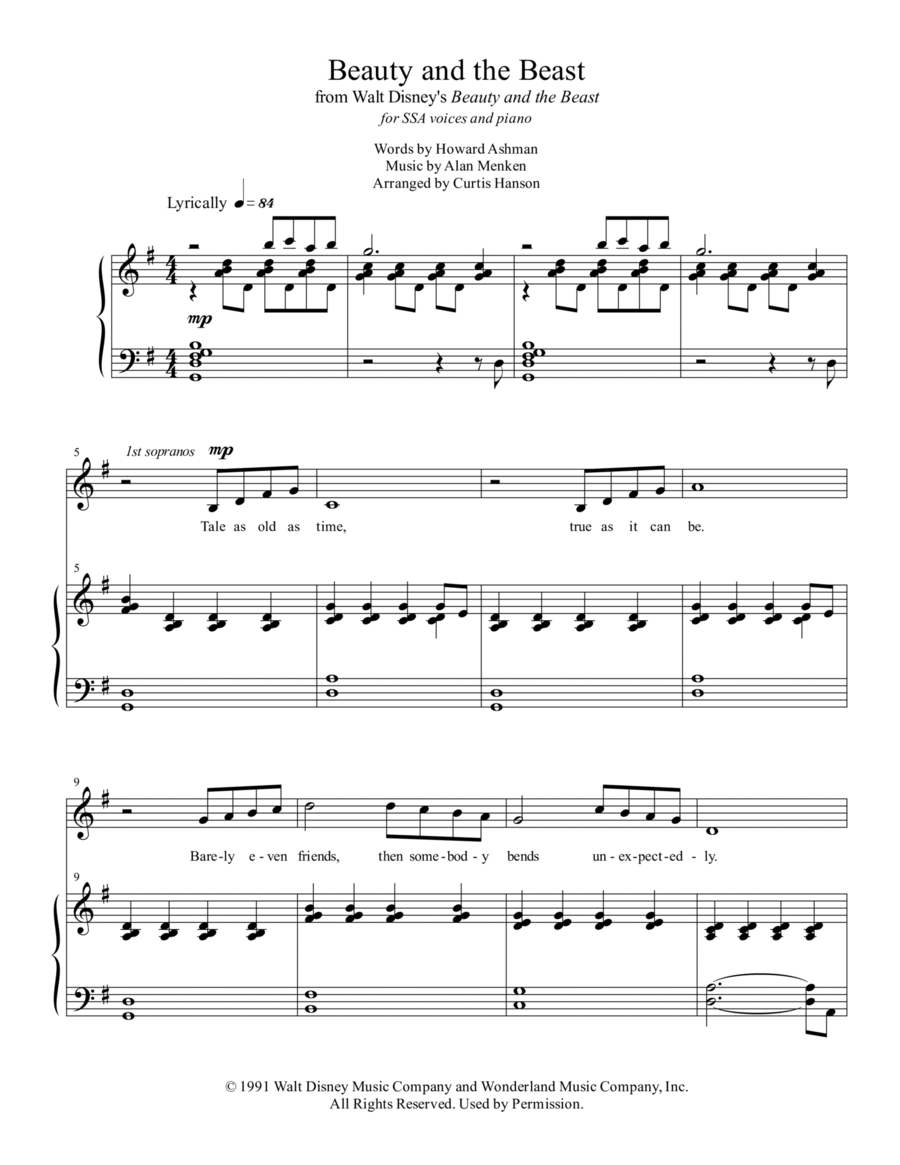 Beauty And The Beast Beauty And The Beast SSA scores gallery preview page 1