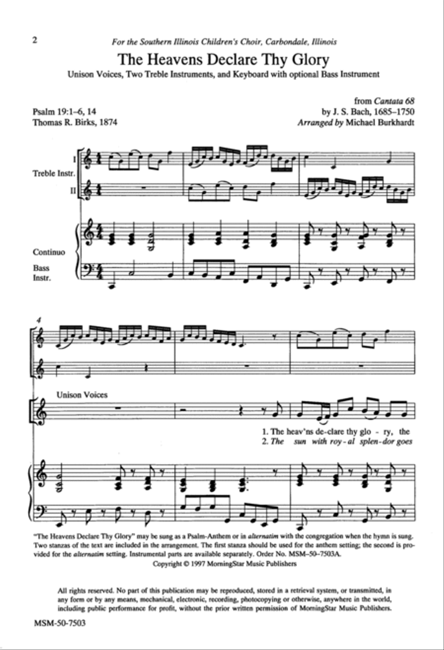 The Heavens Declare Thy Glory Unison Choir scores gallery preview page 2