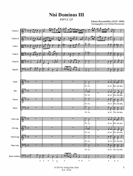 Nisi Dominus III für zwei Chöre, zwei Violinen, drei Violen, Fagott und B.c. A-Dur RWV.E 127