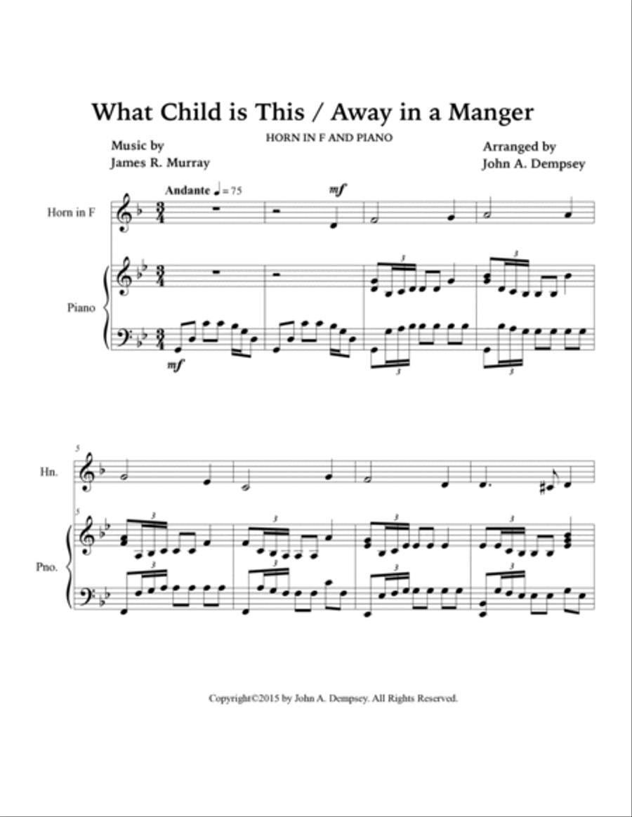 Christmas Medley (What Child is This / Away in a Manger): Horn in F and Piano Piano scores gallery preview page 5
