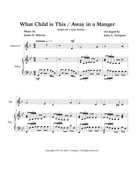 Christmas Medley (What Child is This / Away in a Manger): Horn in F and Piano image number null