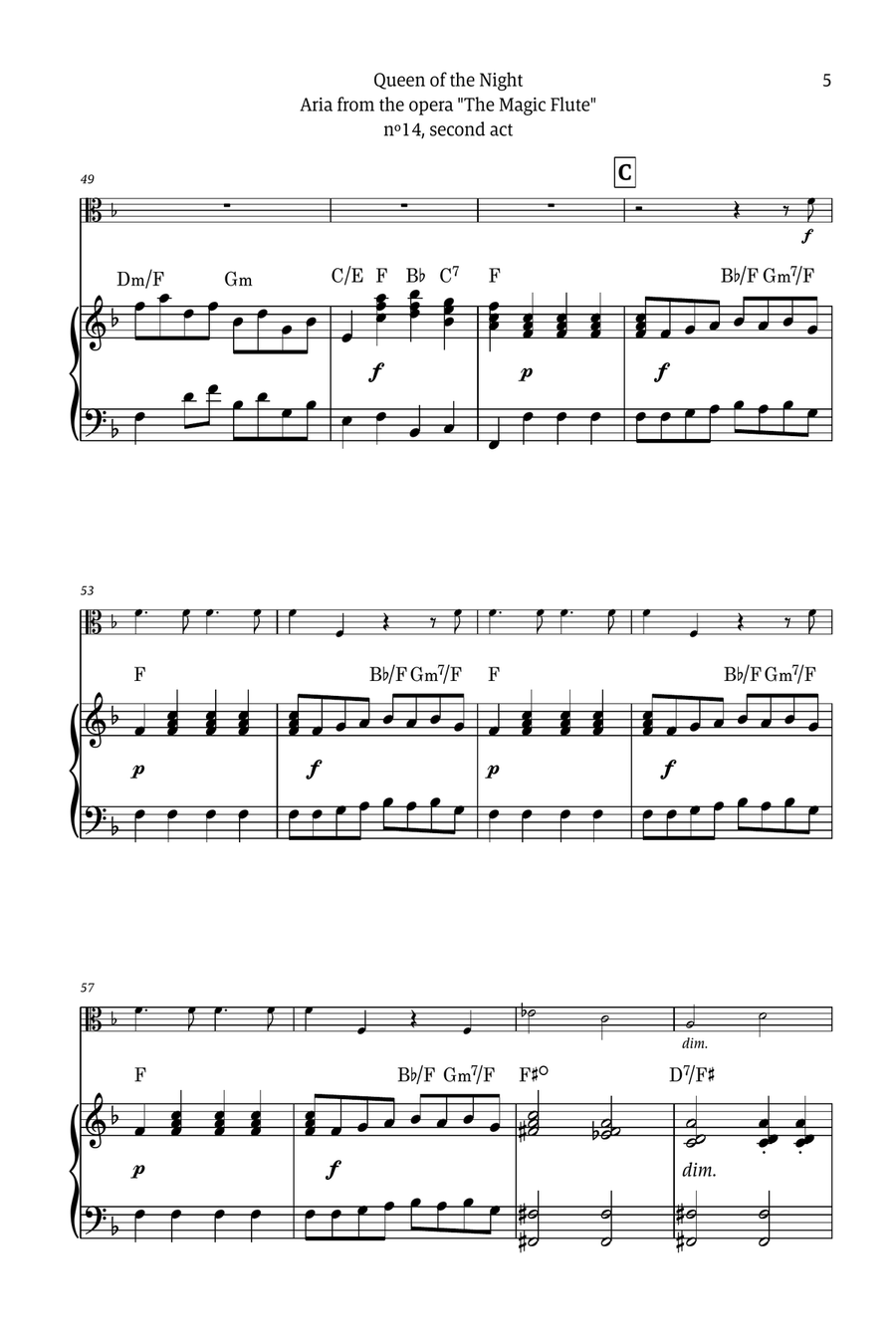 Queen of the Night - for solo viola (with piano and chords) Chamber Music scores gallery preview page 5