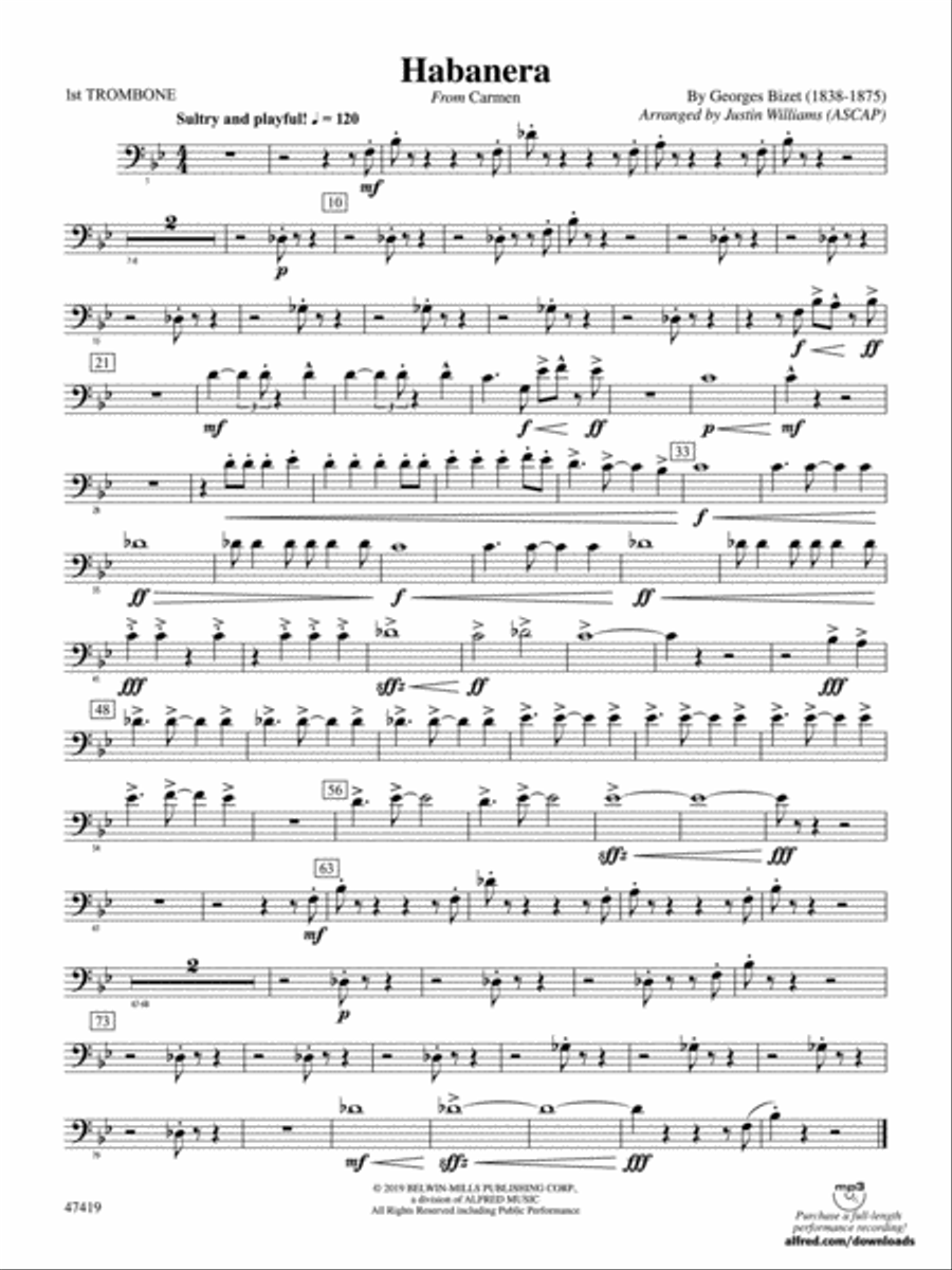 Habanera: 1st Trombone Concert Band scores gallery preview page 1