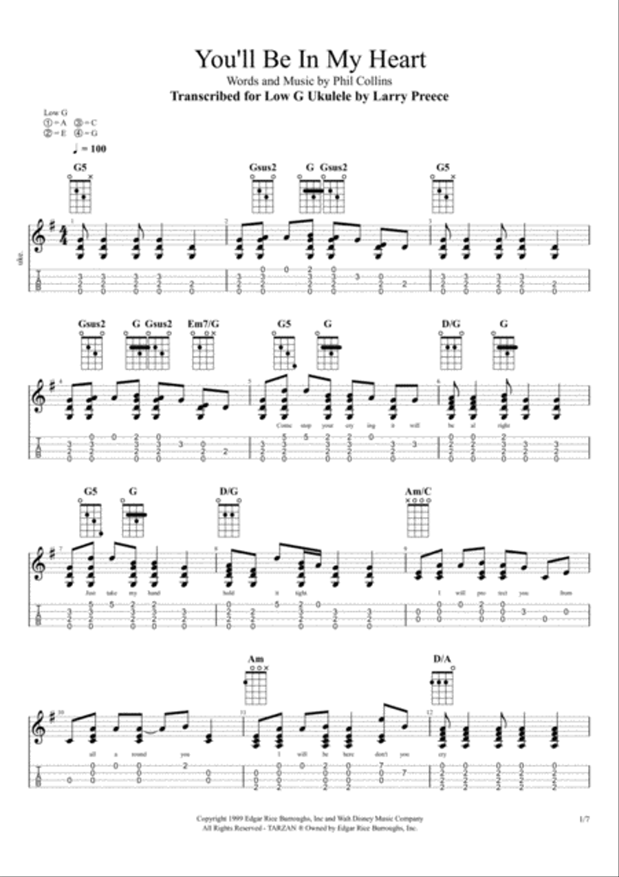You'll Be In My Heart Ukulele scores gallery preview page 1