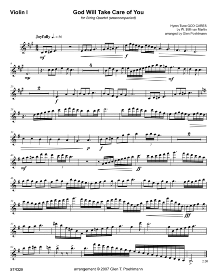 GOD WILL TAKE CARE OF YOU - STRING QUARTET (unaccompanied) (or 3 Violins & Cello) String Quartet scores gallery preview page 5