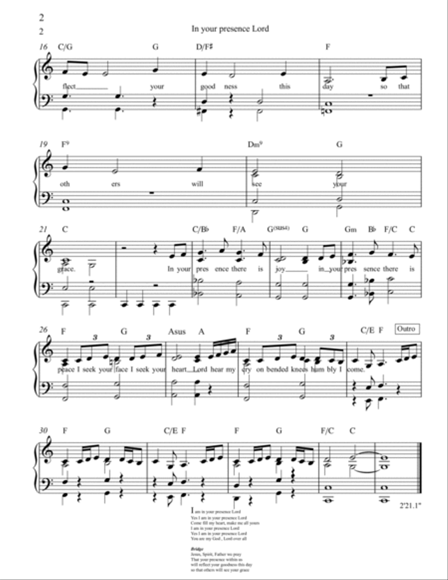 In your presence Piano, Vocal, Guitar scores gallery preview page 2