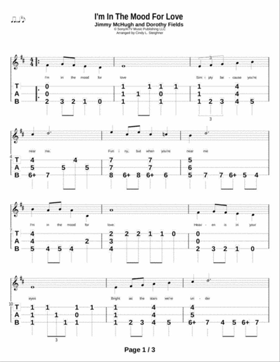 I'm In The Mood For Love Dulcimer scores gallery preview page 1