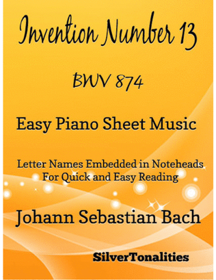 Book cover for Invention Number 13 BWV 784 Easy Piano Sheet Music