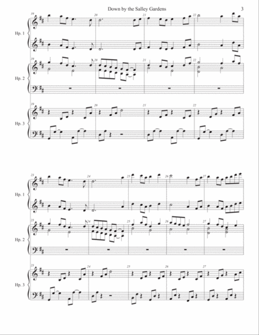 Down by the Salley Gardens (3 harps) Small Ensemble scores gallery preview page 3