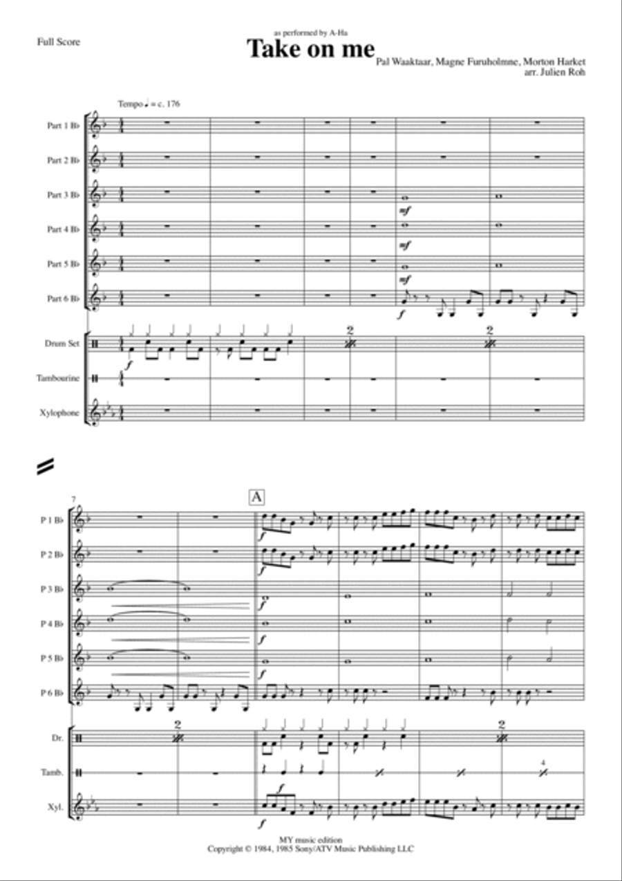 Take On Me Concert Band scores gallery preview page 1