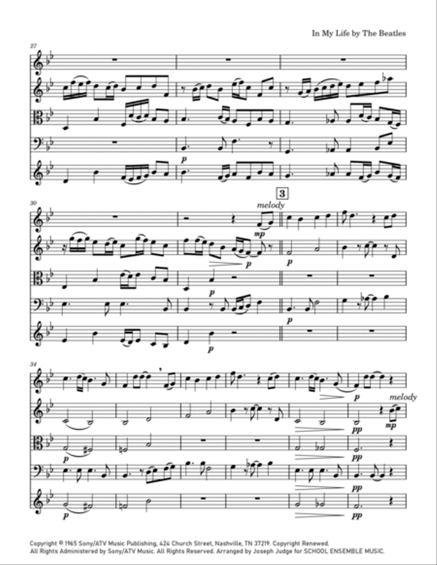 In My Life String Quartet scores gallery preview page 4