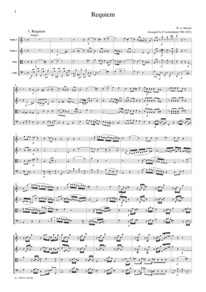 Mozart Requiem K.626 (arranged by Lichtenthal), all mvts., for string quartet, CM020 image number null