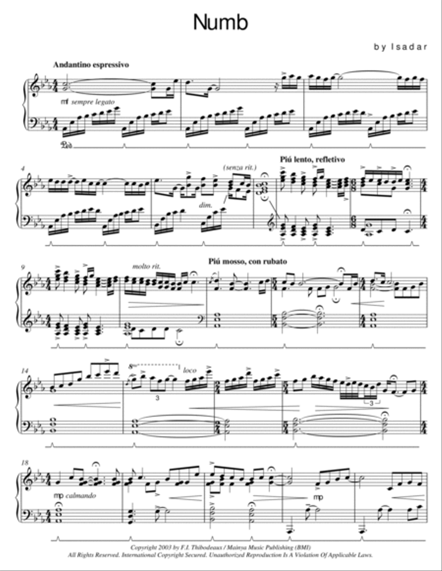 Numb Piano Solo scores gallery preview page 4