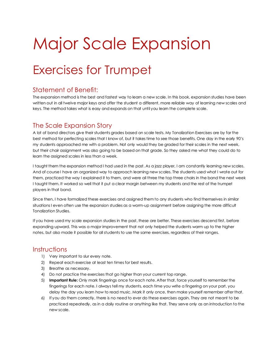 Trumpet Major Scale Expansion Exercises in Every Key by Eddie Lewis Trumpet Solo scores gallery preview page 2