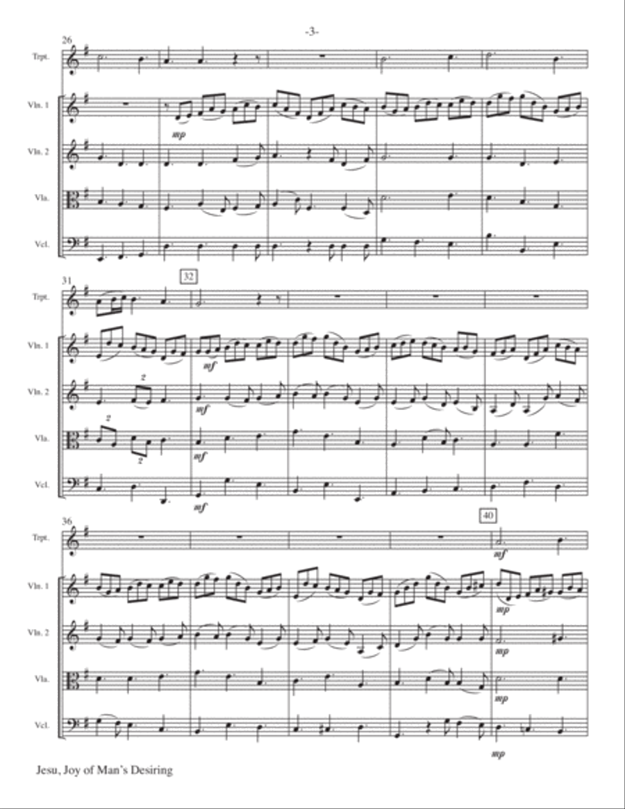 Jesu, Joy of Man's Desiring for Trumpet and String Quartet Chamber Orchestra scores gallery preview page 4