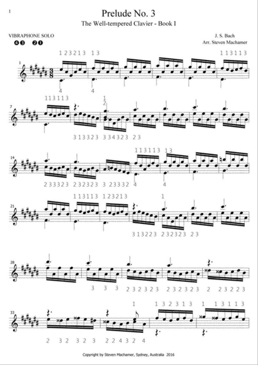 Prelude No. 3 in C-sharp Major, J S Bach Marimba scores gallery preview page 3