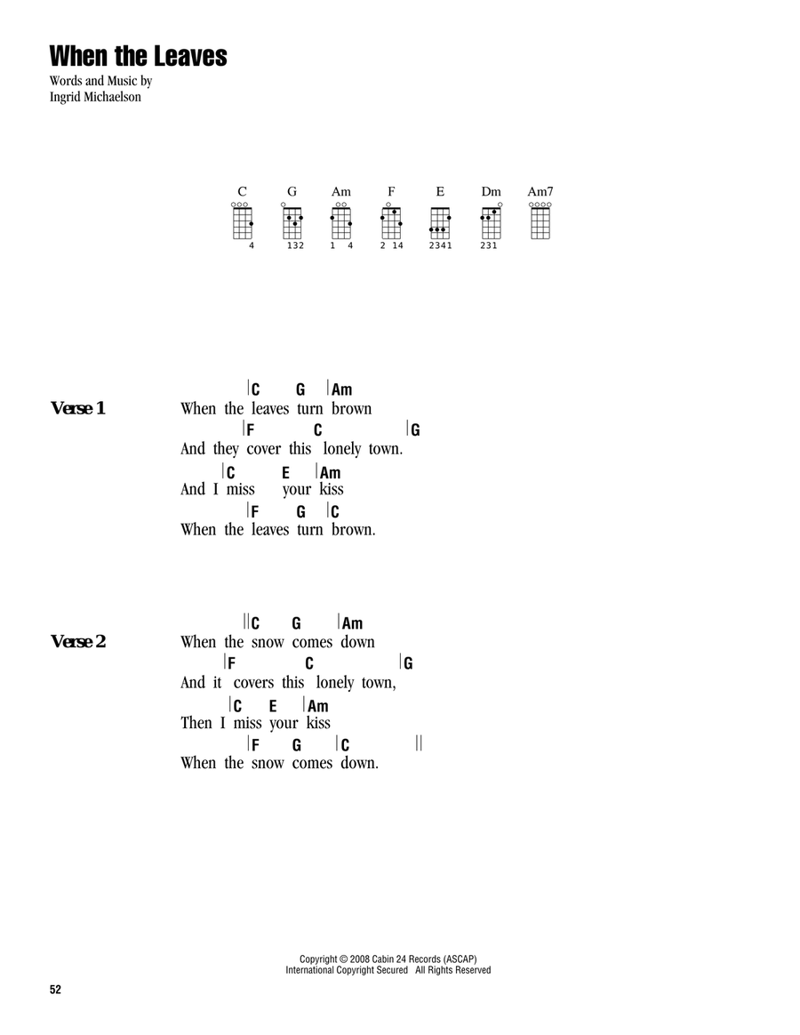 When The Leaves by Ingrid Michaelson Ukulele - Digital Sheet Music