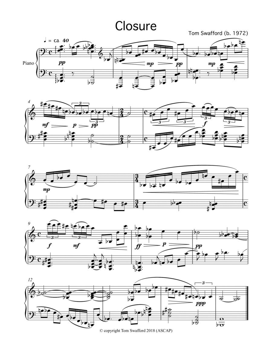 Closure for solo piano Piano Solo scores gallery preview page 1